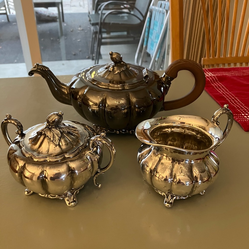 Silver Tea Set with Bird Design